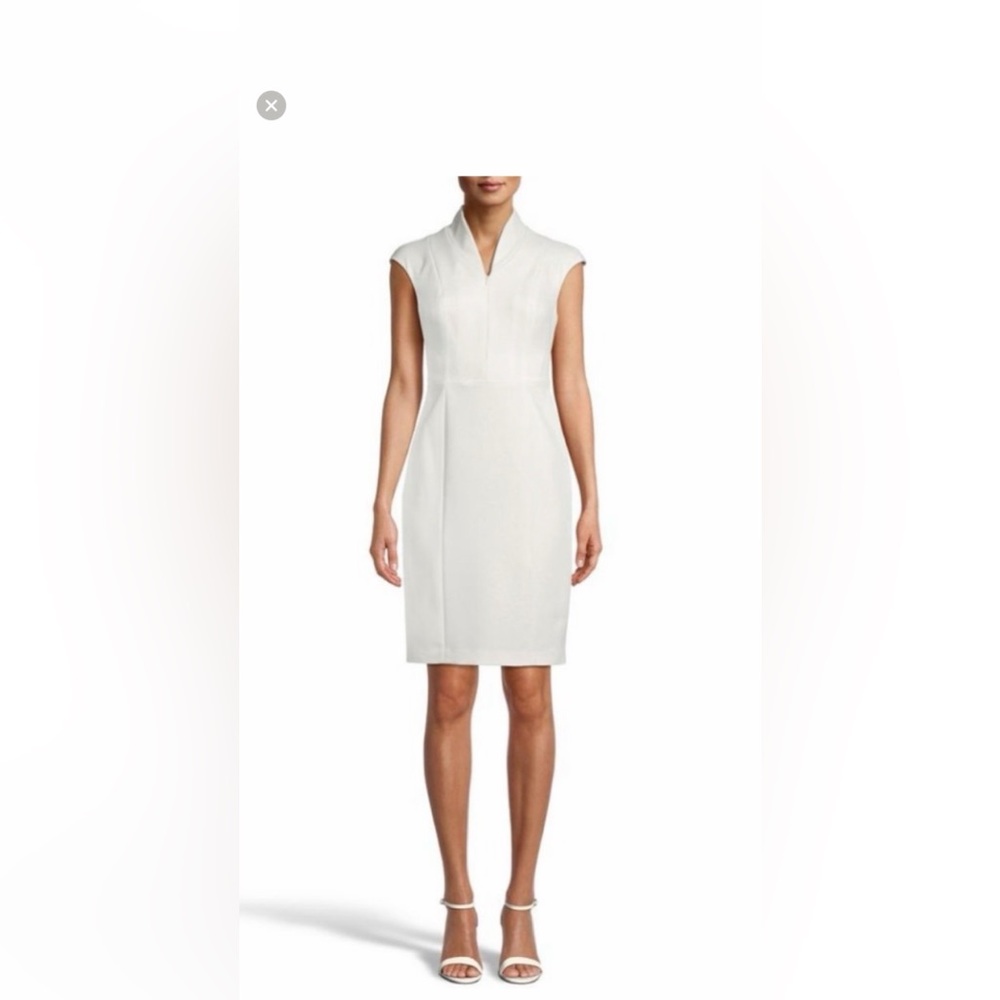 Anne Klein Crepe Stand Up Collar Cap Sleeve Sheath Dress in crème size 4
